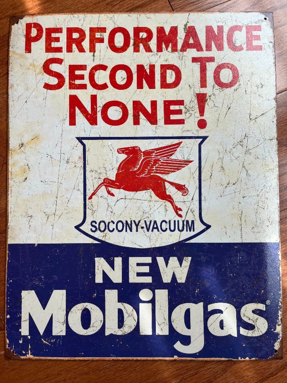 Mobil Gas Performance Second to None Vintage-Style Retro Metal Sign